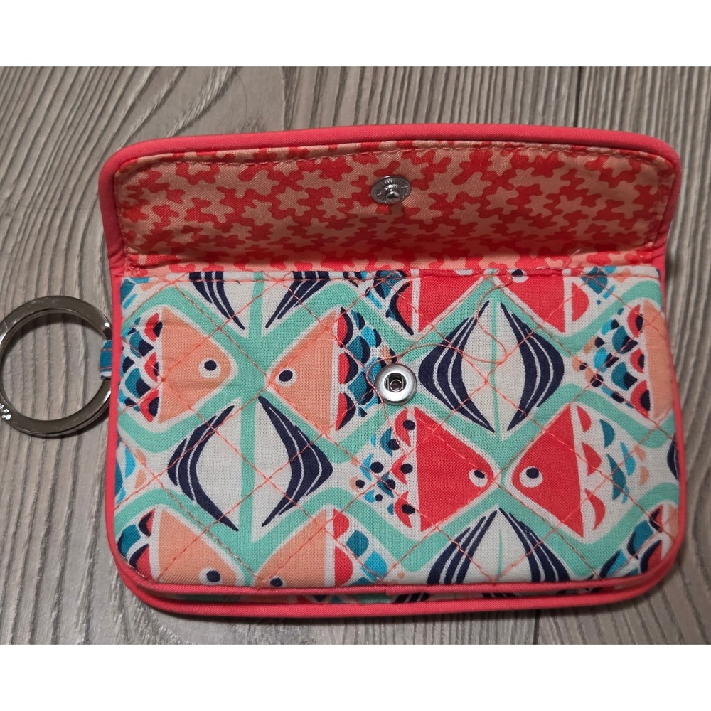 Vera Bradley Go Fish Quilted Wallet & ID Case Set Coral Teal Blue Bundle Retired - Picture 5 of 6